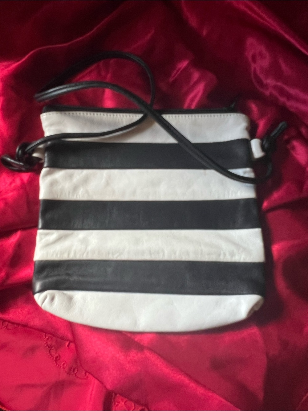 Vintage 80s Striped Black and White Leather Crossbody Bag